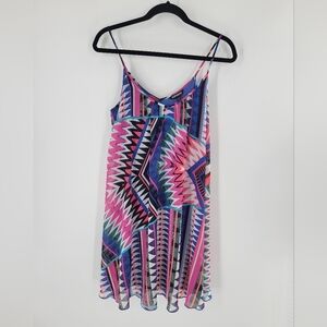 Express Bold Geometric Print Casual Shift Dress Size M Pink Blue Purple